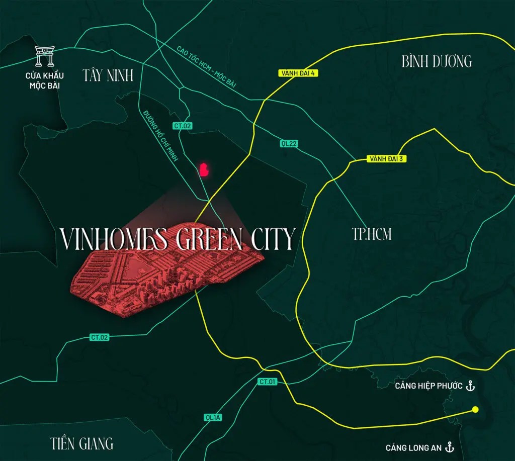 vị trí Vinhomes Green City - Hậu Nghĩa, Long An